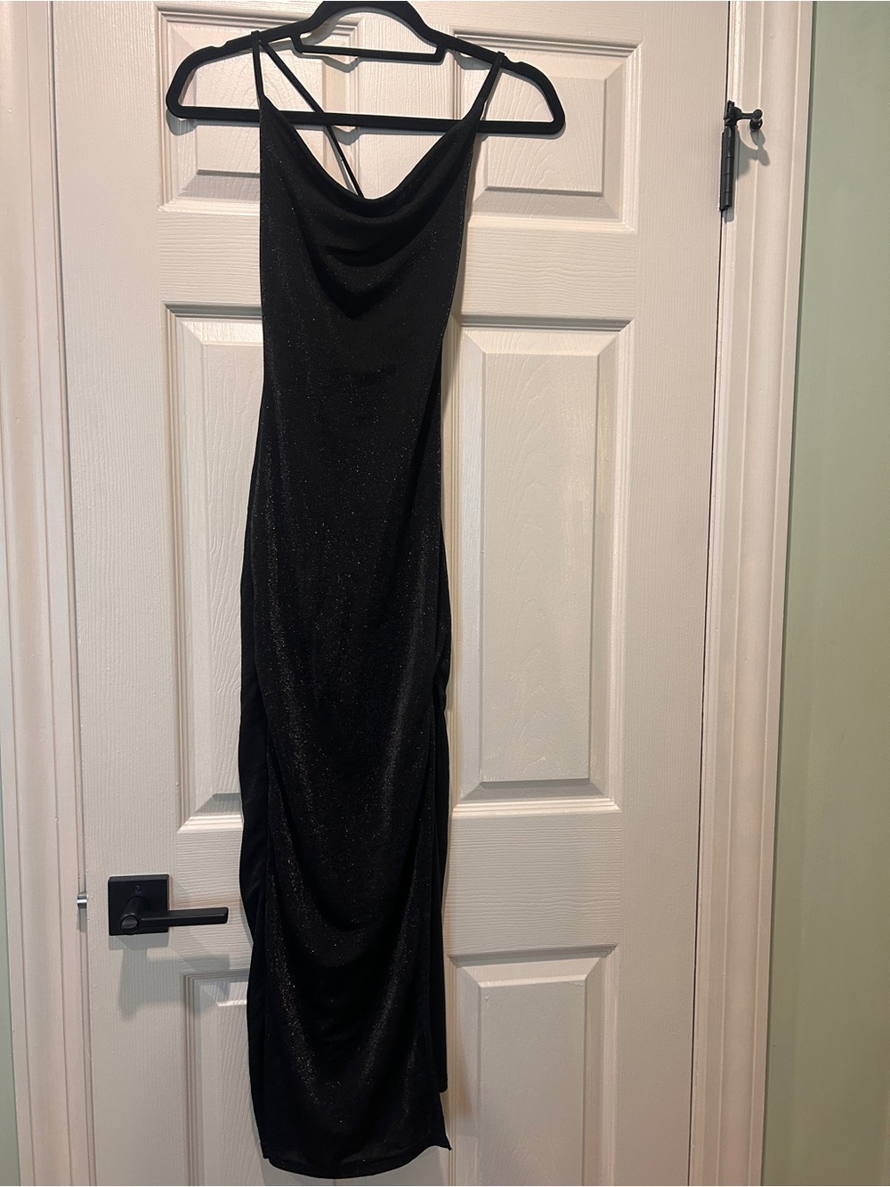 Elegant Black Sparkle Cowl Neck Slip Dress